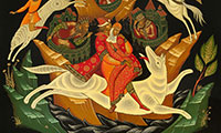 Natalya Kozlova. "Russian folk tales" Series of varnish panels, Palekh. "Ivan Tsarevich and the Firebird". 2008 - 2011